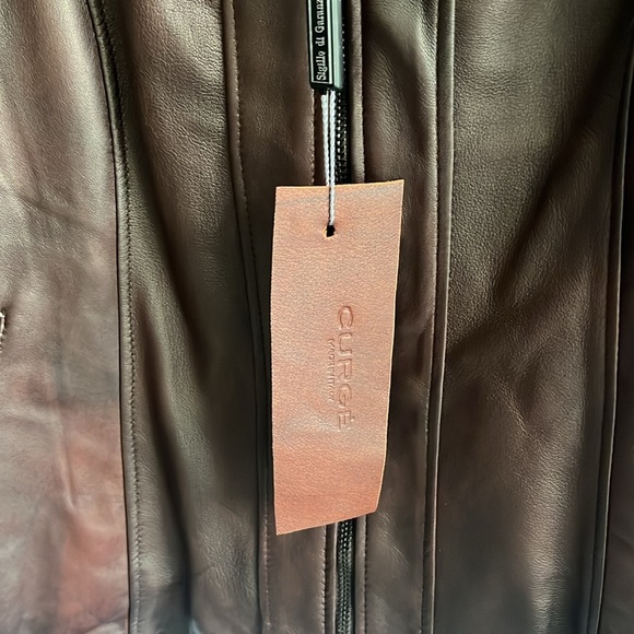 Italian Brown Leather Zip Up Jacket Made by CURGÈ Woman size Large or EU 46 NWT - Picture 3 of 9